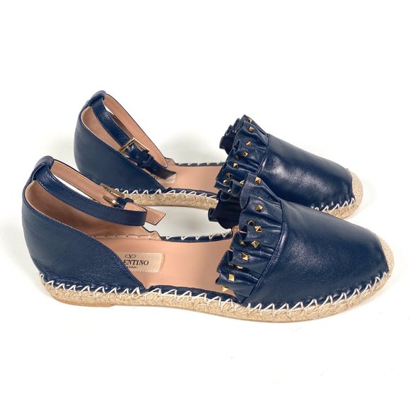 VALENTINO GARAVANI - ROCKSTUD NAVY BLUE LEATHER ESPADRILLES - SZ 38 - Picture 2 of 10